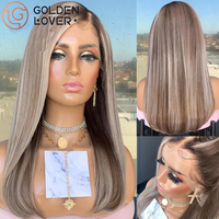 Perruque Lace Frontal Wig péruvienne naturelle, cheveux humains, balayage blond miel gris, 13x4, perruque Lace Frontal Wig pour femmes noires
