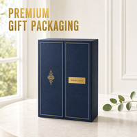 Individuelles Logo Marineblaue Starre Doppeltür-Geschenkbox mit Goldfolienrand und Metallscharnieren für Luxus-Geschenkverpackungen Großhandel