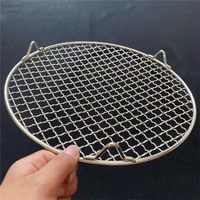 Grille de barbecue ronde en acier inoxydable antiadhésive réutilisable avec pieds, pour foyer et cuisson vapeur