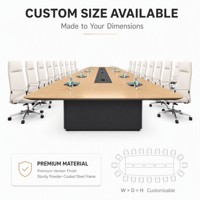 Table de salle de réunion rectangulaire avec plateau en placage de chêne, piétement intégré, hub d'alimentation intégré et bord finition couteau pour bureau de direction
