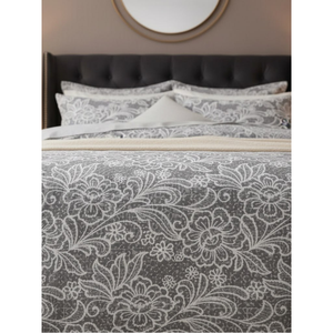 Juego de Ropa de Cama de Algodón 100% Tejido Gris Floral, Diseño Elegante, Suave y Transpirable, Textil para el Hogar - Product Image 2