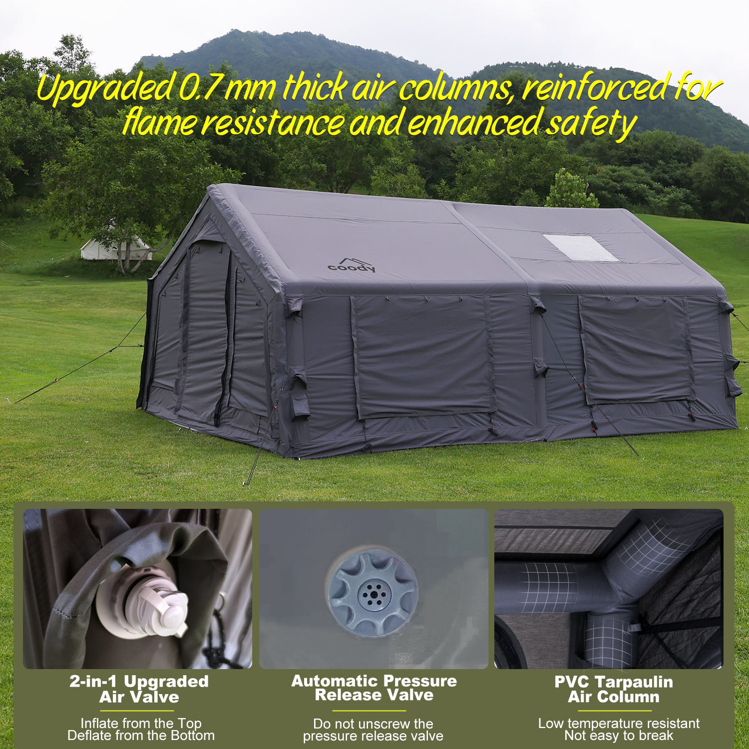 Coody Familia 17.2 エアテント - グレー大型キャンプ用UV保護
