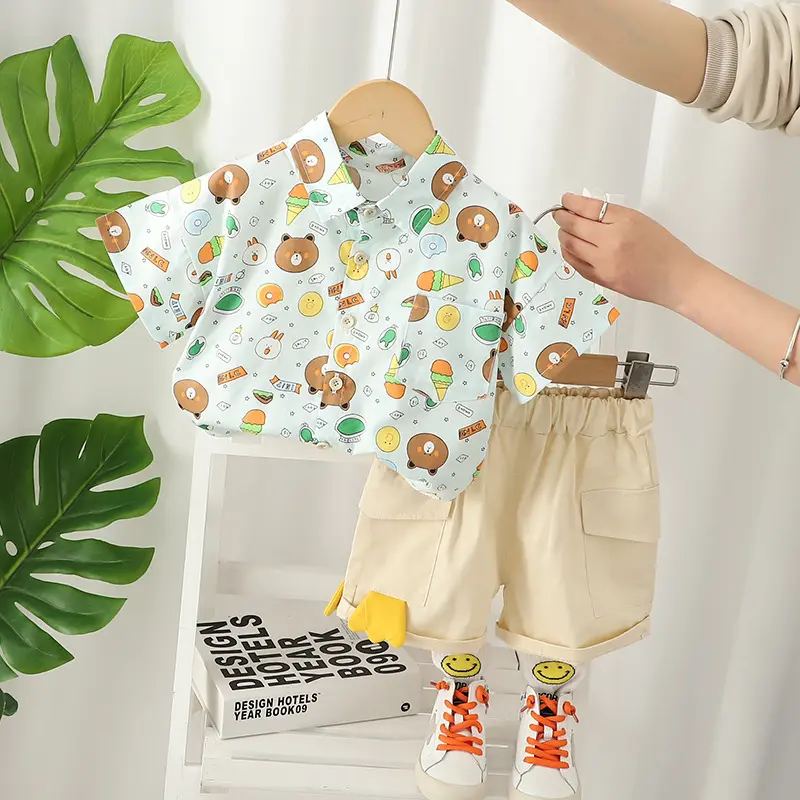 인쇄 된 작은 동물 셔츠 여름 옷 새로운 어린이 스타일 아기 작은 어린이 옷 여름 가득 소년 정장