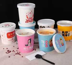 Disposable Cup Microwavable Kraft Rice Soup Snack Lunch Salad Eco Friendly Paper Bucket Bowl