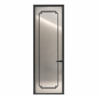 Porte d'entrée moderne en aluminium jaune avec verre dépoli à 8 panneaux, design arqué, avec serrure à levier pour villa et maison