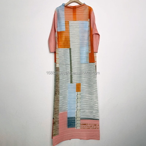 Mode col carré conservateur plissé longue <span class=keywords><strong>robe</strong></span> élégante cravate ceinture lâche robes droites été vert numérique imprimé robes - Product Image 4