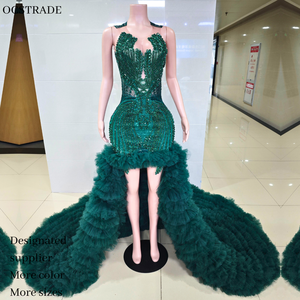 Abiti da <span class=keywords><strong>Sposa</strong></span> Ocstrade di Alta Qualità, Lussuosi Vestiti a Sirena con Strascico Lungo <span class=keywords><strong>in</strong></span> Tulle e Strass Verdi per Donne e Spose - Product Image 1
