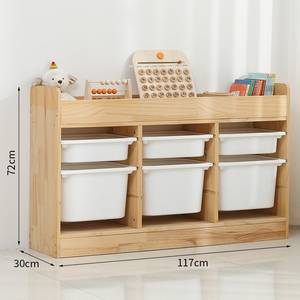 Mobiletto Organizzatore Giocattoli in Legno di Pino Massiccio Naturale Ecologico per Cameretta Bambini, <span class=keywords><strong>Scaffale</strong></span> <span class=keywords><strong>Montessori</strong></span> per Asilo Nido - Product Image 2