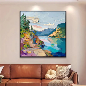 Nuevo estilo, textura gruesa, paisaje, pintura al óleo, Cordillera, Arte con <span class=keywords><strong>pino</strong></span>, lienzo, Base, decoración mural - Product Image 6