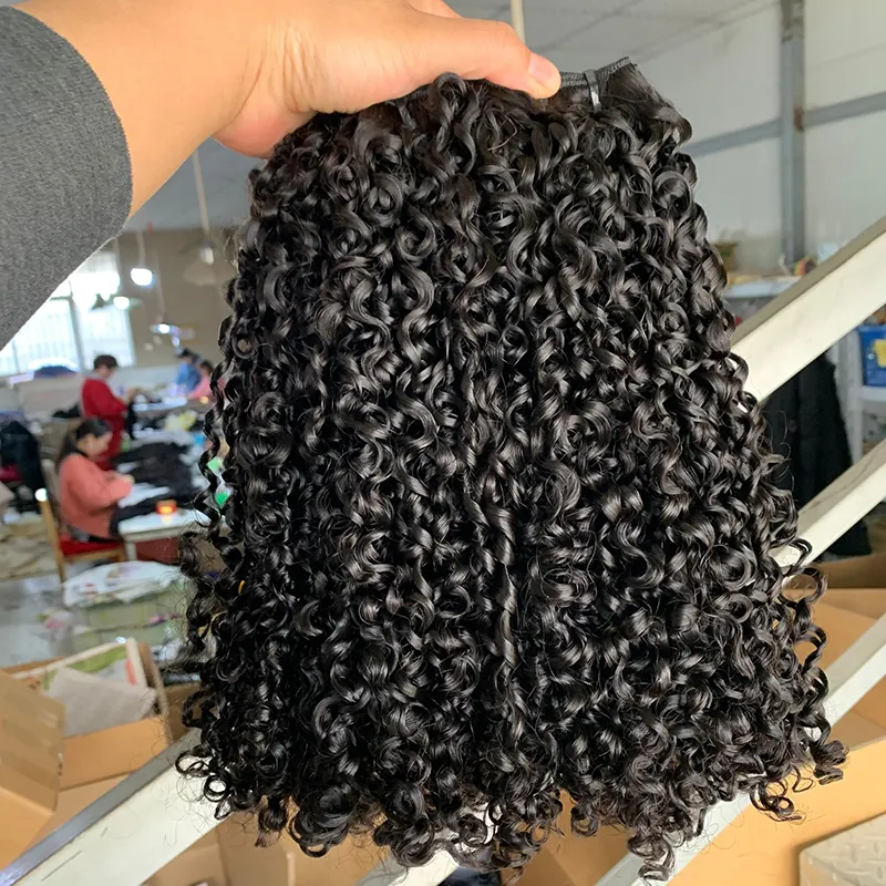 Rambut Funmi Kelas 12A Super Ganda Ditarik Kutikula Perawan Selaras Bundel Rambut Brasil Funmi Pixie Keriting Warna Hitam Alami