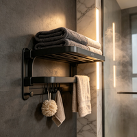 Porte-serviettes mural pliable avec crochets mobiles, étagère à serviettes en alliage d'aluminium sans perçage pour salle de bain, lavabo, hôtel