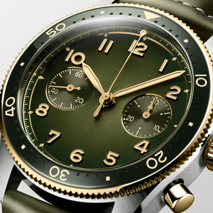 Mens <b>Automatic</b> <b>Chronograph</b> Two Tone Pilot Watch Leather Strap Sapphire Crystal Sport Wristwatch Longinesing - Product Image 3