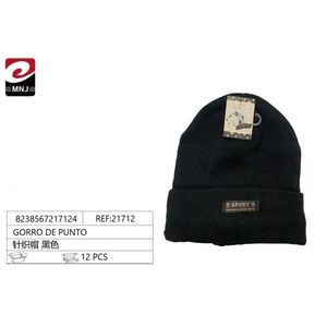 Cappello Lavorato a Maglia Nero con Etichetta Sportiva, Set da 12 Pezzi per Promozioni - Product Image 1