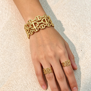 Nuovo Set di Gioielli da Donna a Naso di Maiale in Acciaio Inossidabile, Bracciale <span class=keywords><strong>Marina</strong></span> Link, Anello a Fascia Larga, Chicco di Caffè, Impermeabile, Inossidabile, Vendita all'Ingrosso - Product Image 1