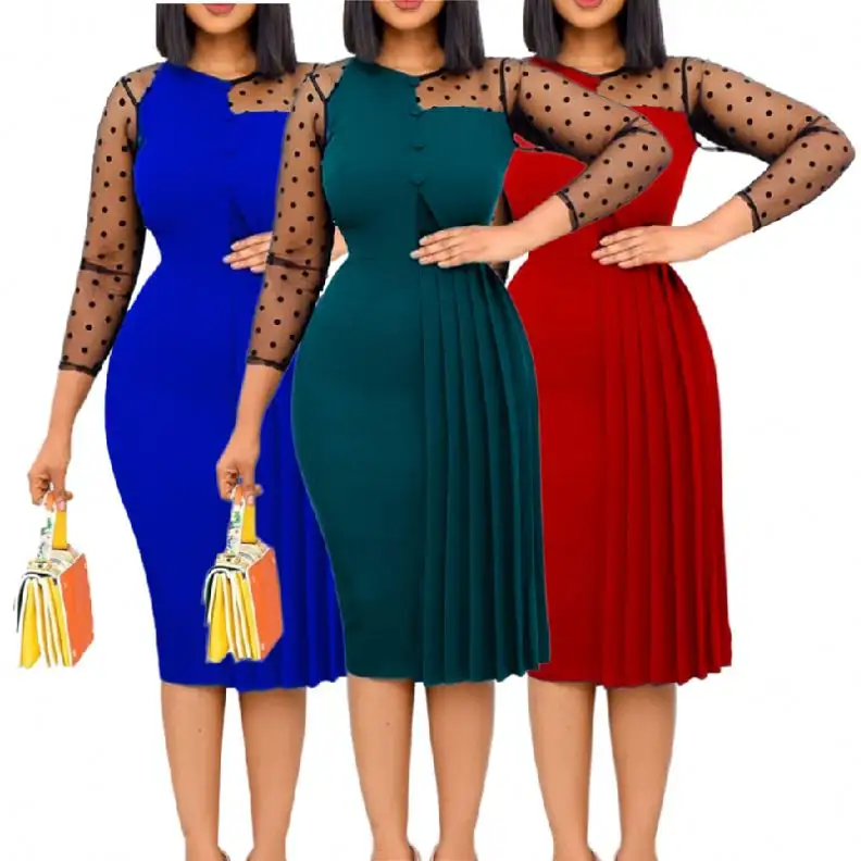Samcci New Arrival Fashion Mesh Splicing Slim Warp Hip Split Career Dresses Ladies Formal Dresses Women Office Dress