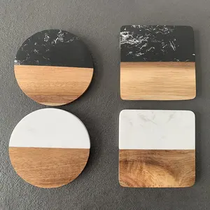 Juego de posavasos de madera de acacia Natural para protección de mesa, posavasos de madera de mármol para Vasos - Product Image 1
