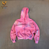 Sudadera con capucha OEM personalizada con logo, estilo vintage, con pedrería, para hombre, streetwear, desgastada, efecto descolorido por el sol, corta, a la moda, con cremallera completa