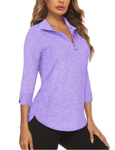 Camiseta de golf de manga 3/4 con cremallera, personalizada, de secado rápido, para mujer, de poliéster, para entrenamiento y tenis, al por mayor - Product Image 1