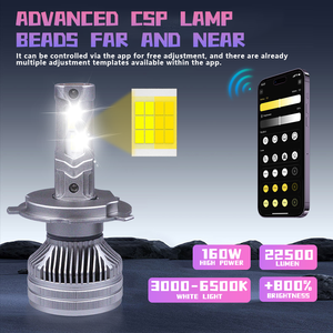 160W H7 Scheinwerfer lampe H4 <span class=keywords><strong>LED</strong></span>-Lampe Doppel kupfer rohr <span class=keywords><strong>LED</strong></span>-Leuchten für Auto-<span class=keywords><strong>LED</strong></span>-Scheinwerfer lampe 6000K 4300K 3000K Flash App Control - Product Image 3