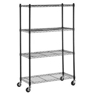 Rack Organizer Storage NSF 4-Shelf Shelving Storage Unit On 3'' Wheel Casters Metal Organizer Wire Rack Black 36L X 14W X 57.75H