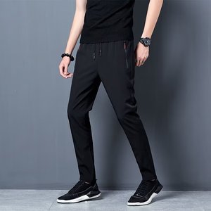 Pantaloni Casual da Uomo Elasticizzati Slim Fit con Vita Elastica Stile Jogger <span class=keywords><strong>Classico</strong></span> Coreano Blu Nero <span class=keywords><strong>Grigio</strong></span> - Product Image 3