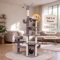 Pohon Kucing Kaktus Tinggi dengan Tiang Garuk Sisal, Tempat Tidur Kucing, dan Mainan Interaktif untuk Kucing