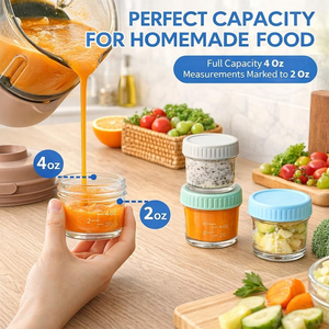 Contenants <span class=keywords><strong>de</strong></span> stockage pour aliments pour bébés en verre <span class=keywords><strong>de</strong></span> 4 oz avec couvercles, étanches, sans BPA, réutilisables, pour congélateur et micro-ondes - Product Image 2