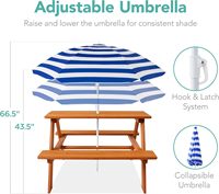 Table de pique-nique en bois pour enfants Best Choice Products, table d'activités et de repas en plein air avec parasol pliable réglable