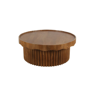 Table basse ronde élégante et moderne en bois de manguier massif Finition naturelle durable Pièce maîtresse de salon ou de salon - Product Image 4