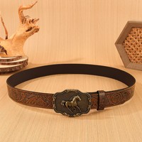 Boucle de ceinture en alliage de 3,8 cm, style ethnique vintage, sculptée et embossée, universelle, punk, western, motif cheval, pour ceinture de cowboy