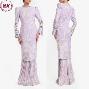 latest design malaysia wholesale pleated long skirt embroidery baju kurung moden lace baju kurung wholesale in vietnam