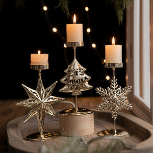 Golden Iron Snowflake Candle Holder, Multi Style Metal Xmas Candlestick <b>Christmas</b> Table Centerpiece Home <b>Decor</b> Wholesale - Product Image 2