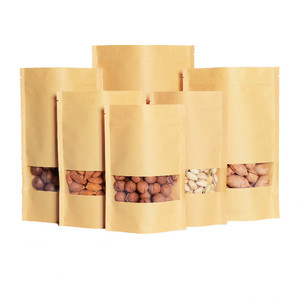 Food Grade Foil Resealable Zip Lock Packaging Bags Stand Up Pouch Kraft Bag with Window Zip Sealable Bags for Food