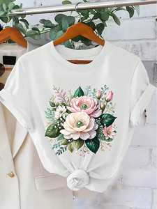 Maglietta Crop Top da Donna per San Valentino, Manica Corta, Collo Tondo, Stampa Floreale Romantica, Leggera e Morbida, 100% Cotone, Primaverile - Product Image 3