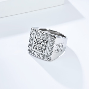 Men's Geometric <b>Titanium</b> Steel <b>Ring</b> With Pave Setting For Gift - Product Image 3