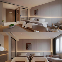 Ensemble de meubles fixes pour chambre d'hôtel d'affaires moderne sur mesure, panneau mural en placage de bois, armoire pour projet de rénovation d'hôtel