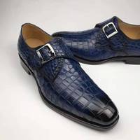 Nouvelles Chaussures Habillées Artisanales pour Hommes en Cuir de Crocodile Véritable – Chaussures de Bureau à Boucle Monk de Luxe pour Hommes – Idéales pour les Fêtes