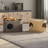 Lit de couchage pliable pour chat, motif uni, écologique, moderne, pour intérieur, avec grotte et griffoir