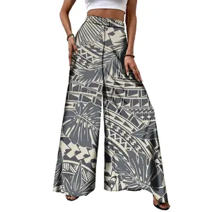 Samoa Tattoo High Quality Customized Fashion Women's Elastic High Waist Hawaii Trousers Work Office Long Wide Leg Casual Pants