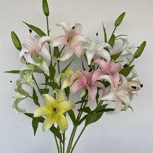Meiyu Craft Flower Factory - Lirio de Tres Cabezas Long Pu de 30 cm y 100 cm, Flores Artificiales de Goma Suave para Decoración de Bodas - Product Image 2