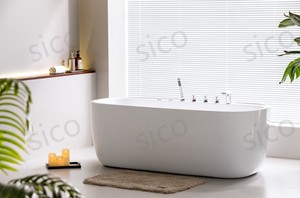 Bañera independiente de acrílico ovalada moderna, modelo de remojo contemporáneo con desbordamiento de drenaje para uso en el baño, suministro directo de fábrica - Product Image 4
