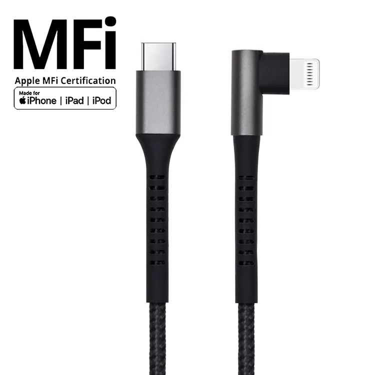 MFi certified For Apple iphone 13 Braided MFi USB Cable 3.3ft Fast Charge 90 Degree Angle Durable USB C to Lighting charger code