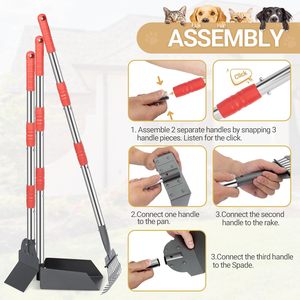 Ensemble de râteau et sacs à déjections pour chiens avec longues poignées sectionnelles réglables en acier inoxydable - Product Image 4