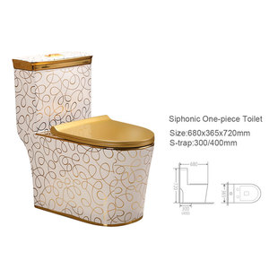 Inodoro de Cerámica para Baño, Diseño Moderno, Fijación a Pared, Color Dorado, Sanitario para Baño - Product Image 3