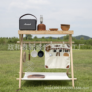 Estante portátil para acampar al aire libre, estante de almacenamiento plegable de bambú y madera, estante para barbacoa de viaje, estante para condimentos, colgante - Product Image 2