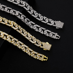 Collana a catena cubana Bling Spiked Thorn 10mm in ottone con zirconi, gioielli Hip Hop, catena pesante da uomo, fornitura all'ingrosso - Product Image 2