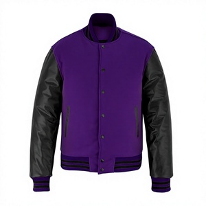 2026 OEM Hot Selling Purple Wool Black Leather Sleeves Varsity <b>Jacket</b> For Men's 100% High Quality Low MOQ <b>Heated</b> Fashion <b>Jackets</b> - Product Image 1