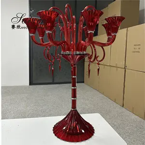 ZT-524 럭셔리 크리스탈 유리 레드 candelabras 웨딩 centerpieces