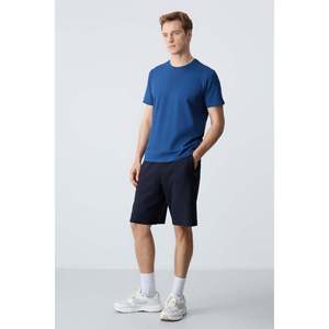 Shorts pour hommes en coton bleu marine, épais, doux, texturés, coupe standard, basiques - 81278 - Bleu marine - Product Image 2