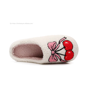 Wholesale Large Cherry Print Soft Plush Fluffy Stuffed for <b>Slippers</b> Custom Design Women's House for <b>Slippers</b> Feature for - Product Image 3